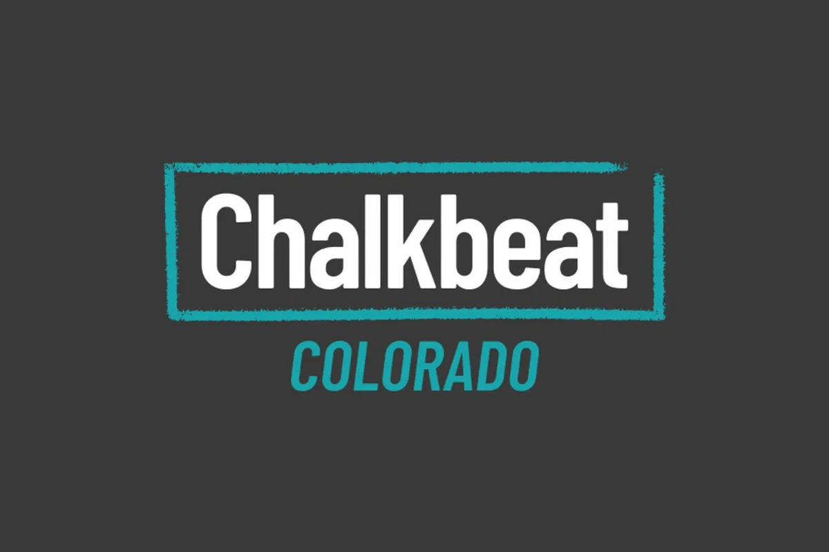 Chalkbeat Colorado Logo web Chalkbeat Colorado logo; gray background with white and teal lettering