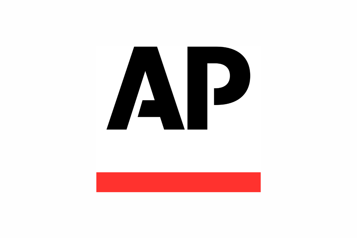 AP Associated Press logo; black letters underlined in red on white background