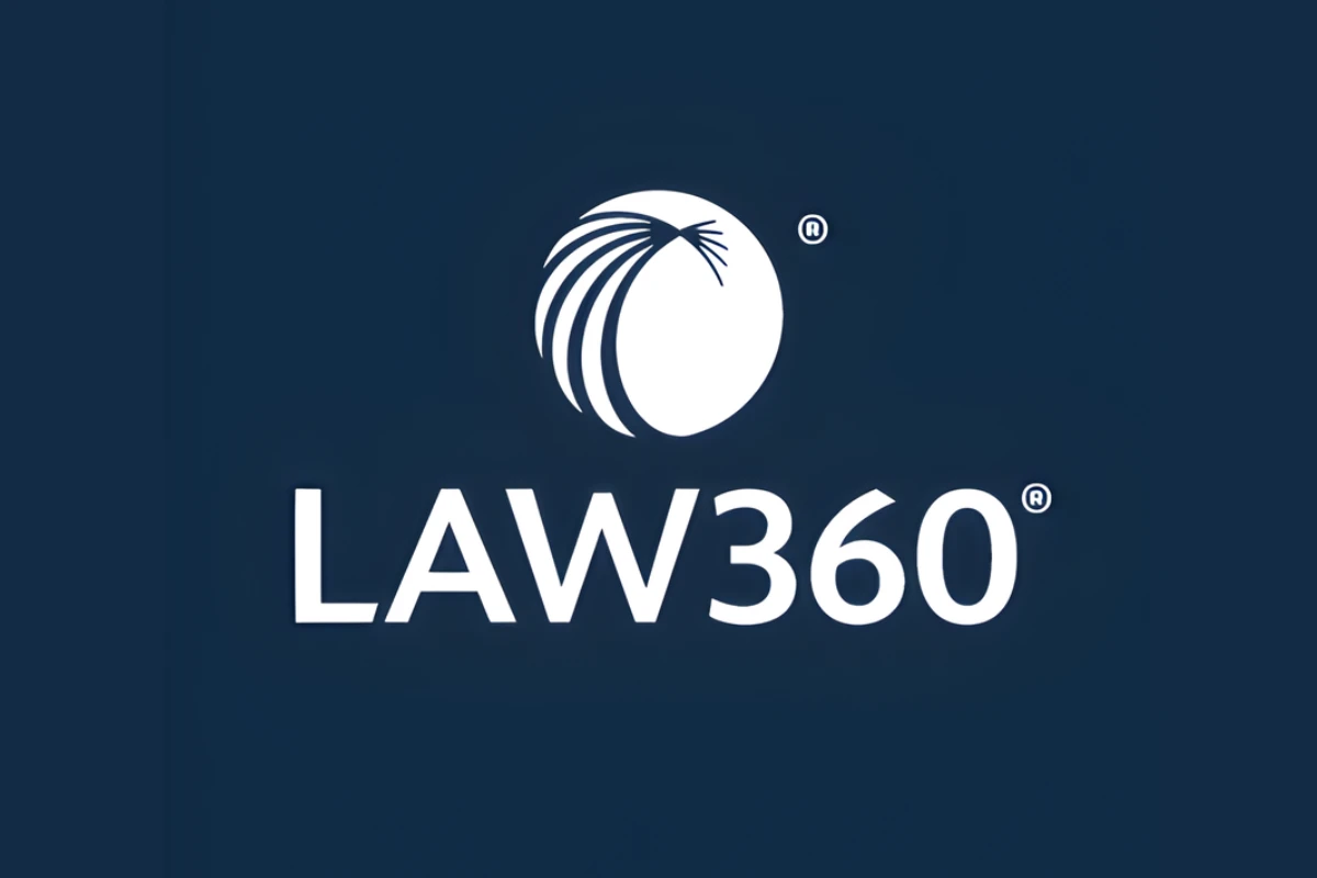 Law360 The logo of law 360; white lettering on blue background